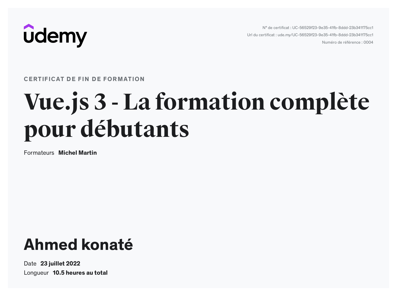 Certificat Vue.js 3 - La formation complète pour débutants
